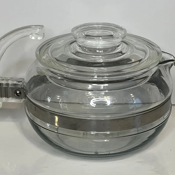 Retro MCM Pyrex Flameware 7756-C-A-3 Glass Tea Pot With Lid Cup Made In USA - Picture 5 of 16